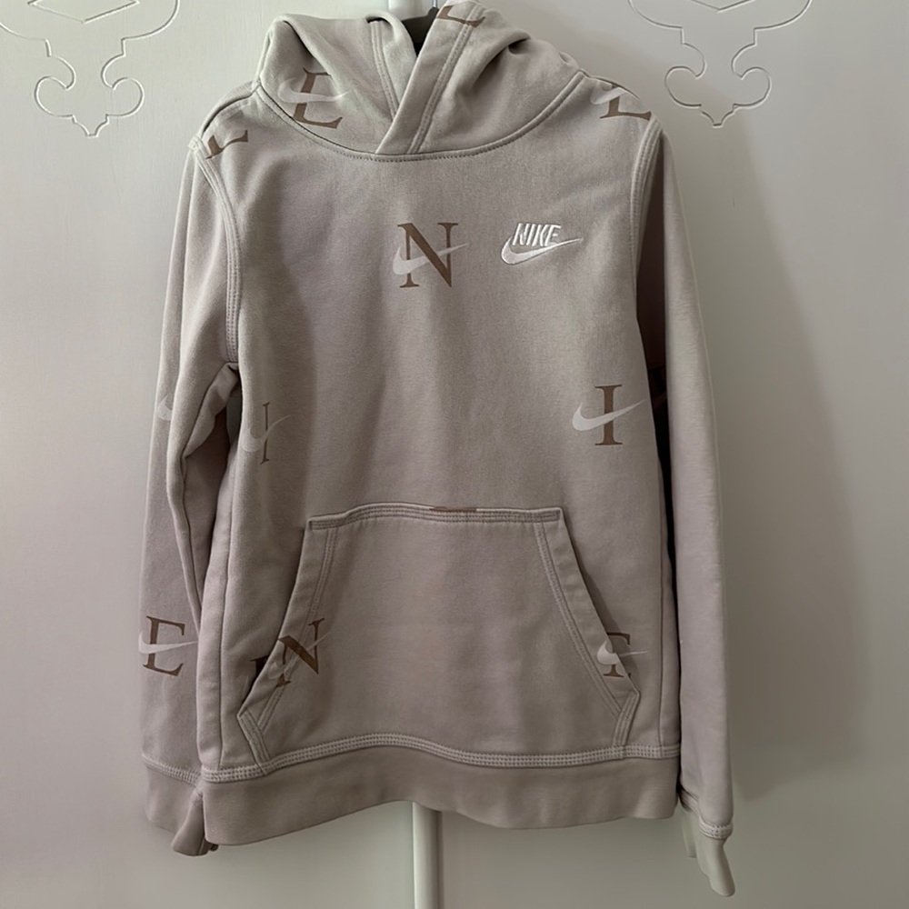 Boys Grey / Beige Nike Letter Hoodie